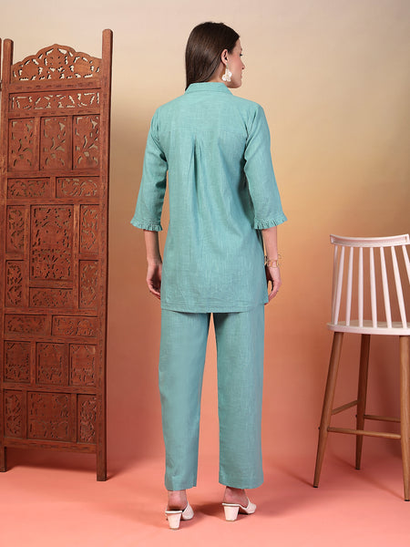 Indibelle Cotton Slub Solid Embrodiary Co-ord Set