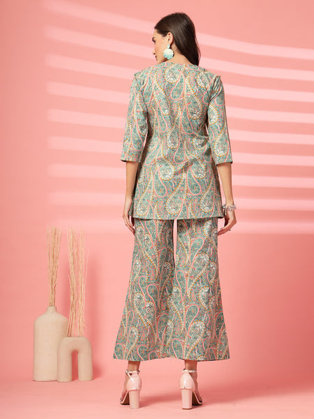 Indibelle Cotton Paisley Print Co-ord Set (Sea Green)