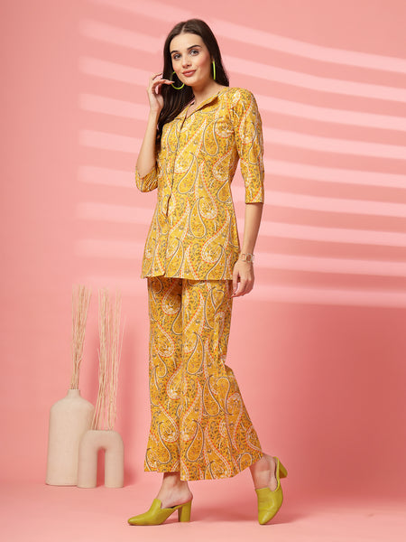 Indibelle Cotton Paisley Print Co-ord Set (Yellow)