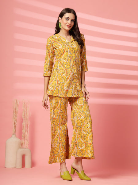 Indibelle Cotton Paisley Print Co-ord Set (Yellow)