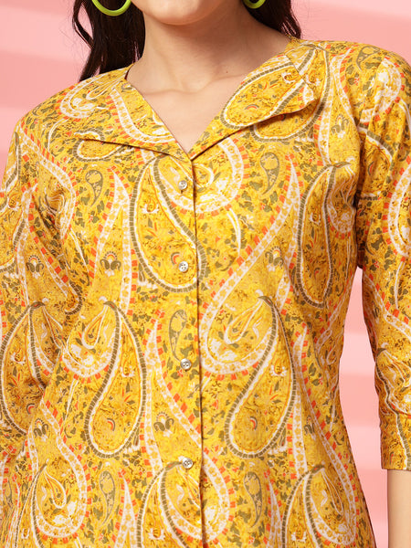 Indibelle Cotton Paisley Print Co-ord Set (Yellow)