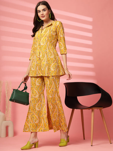 Indibelle Cotton Paisley Print Co-ord Set (Yellow)