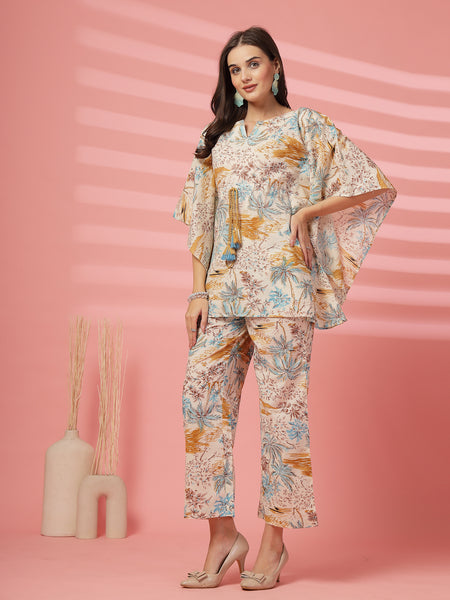 Indibelle Cotton Tropical Print Co-ord set (Mustard)