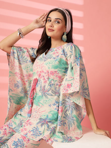 Indibelle Cotton Tropical Print Co-ord set (Pink)