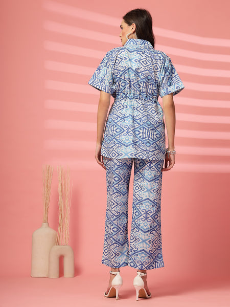 Indibelle Cotton TieUp Abstract Print Co-ord Set (Blue)