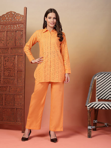 Indibelle Cotton Schiffli Solid Co-ord Set