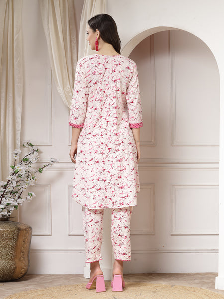 Indibelle Cotton Abstract Print Co-ord Set (Pink)