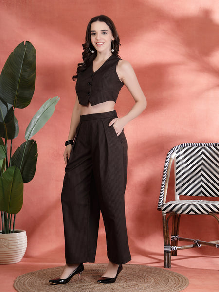 Indibelle Linen Corset With Flared Trousers (Brown)