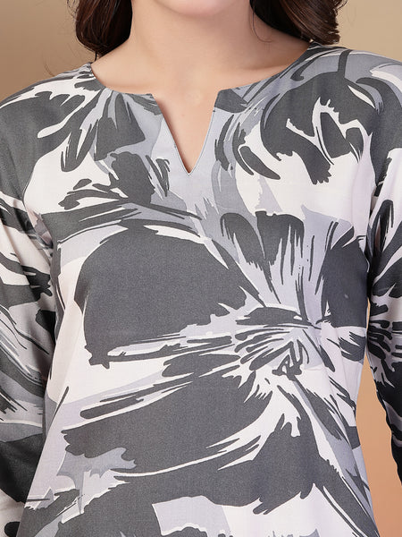 Indibelle Rayon Abstarct Print Co-ord Set (Grey)