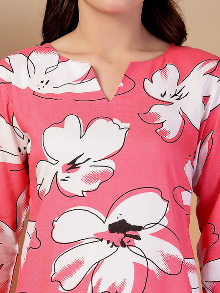 Indibelle Rayon Abstarct Print Co-ord Set (Pink)