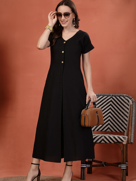 Indibelle Linen Touch Co-ord Set (Black)