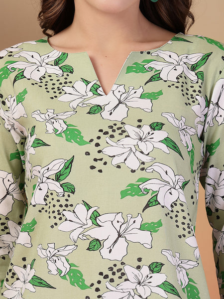 Indibelle Rayon Abstarct Print Co-ord Set (Green)