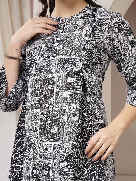 Indibelle Cotton Abstract Print A-Line Co-ord Set (Black)