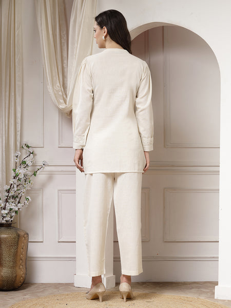 Indibelle Cotton Natural Flex Solid Co-ord Set (Off White)