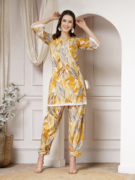 Indibelle Cotton Multi Abstract Print Co-ord Set (Yellow)