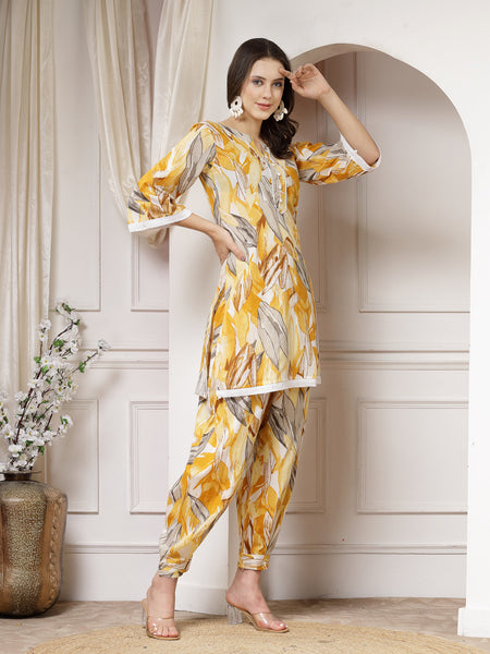 Indibelle Cotton Multi Abstract Print Co-ord Set (Yellow)