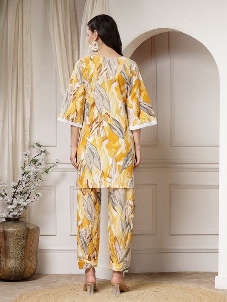 Indibelle Cotton Multi Abstract Print Co-ord Set (Yellow)
