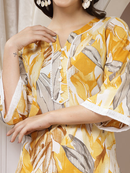 Indibelle Cotton Multi Abstract Print Co-ord Set (Yellow)