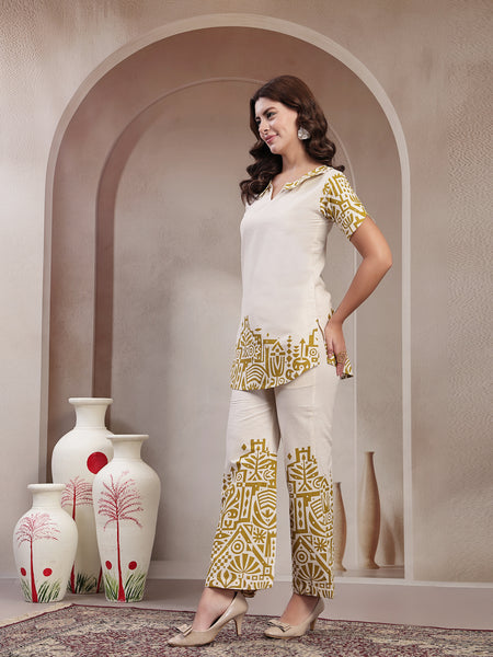 Indibelle Linen Touch Ivory Golden Ochre Co-ord Set