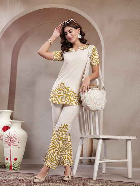 Indibelle Linen Touch Ivory Golden Ochre Co-ord Set