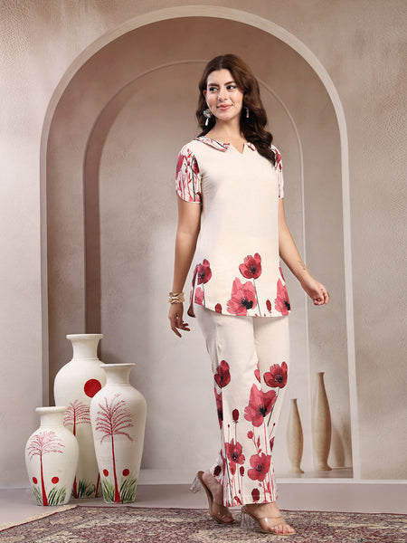 Indibelle Linen Touch Ivory Ruby Red Co-ord Set