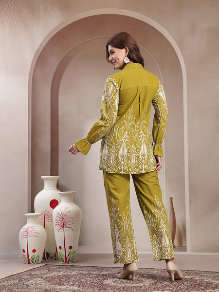 Indibelle Linen Touch Mustard Olive Ivory Co-ord Set