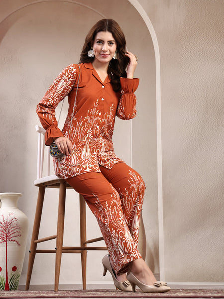 Indibelle Linen Touch Terracotta Ivory Co-Ord Set