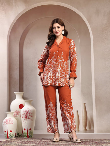 Indibelle Linen Touch Terracotta Ivory Co-Ord Set