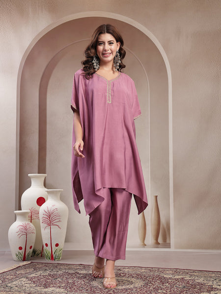 Indibelle Mauve Silk Blend Kaftan co-ord set