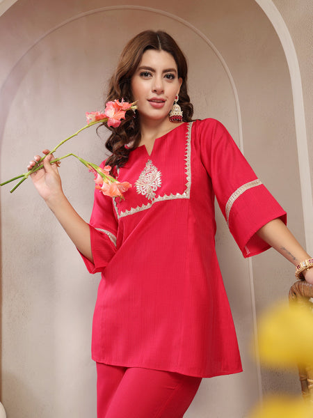 Indibelle Royal Fuchsia Silk Blend Hand Work Co-ord set