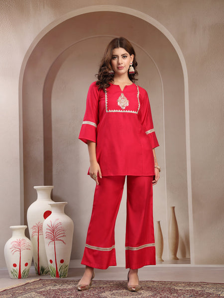 Indibelle Royal Fuchsia Silk Blend Hand Work Co-ord set