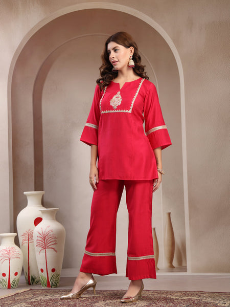 Indibelle Royal Fuchsia Silk Blend Hand Work Co-ord set