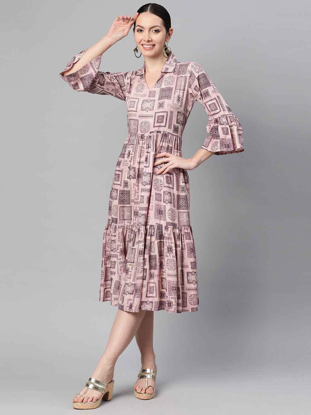 Indibelle Rayon Purple Abstract Print Dress