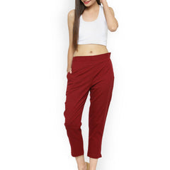 Indibelle Cotton Solid Maroon Trousers
