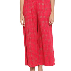 Indibelle Rayon Checked Print Plazzo Pants (Red)