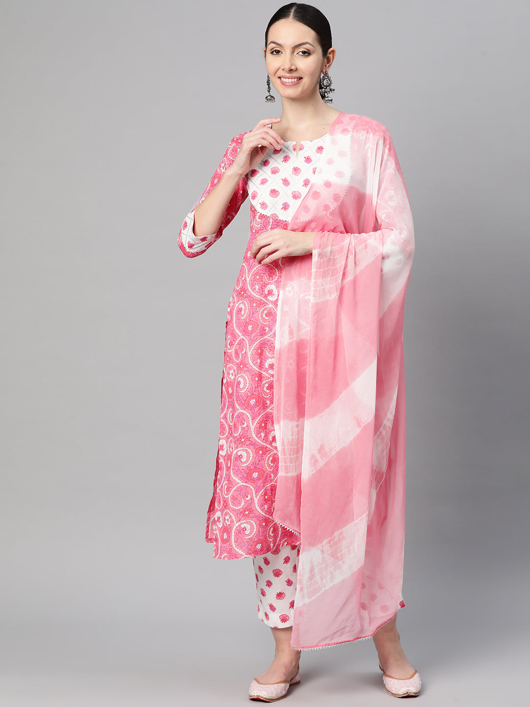 Indibelle Tie-Dye Chiffon Dupatta (Light Pink)