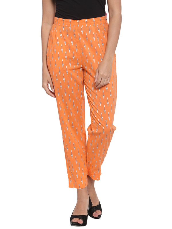 Indibelle Cotton Foil Print Trousers (Orange)