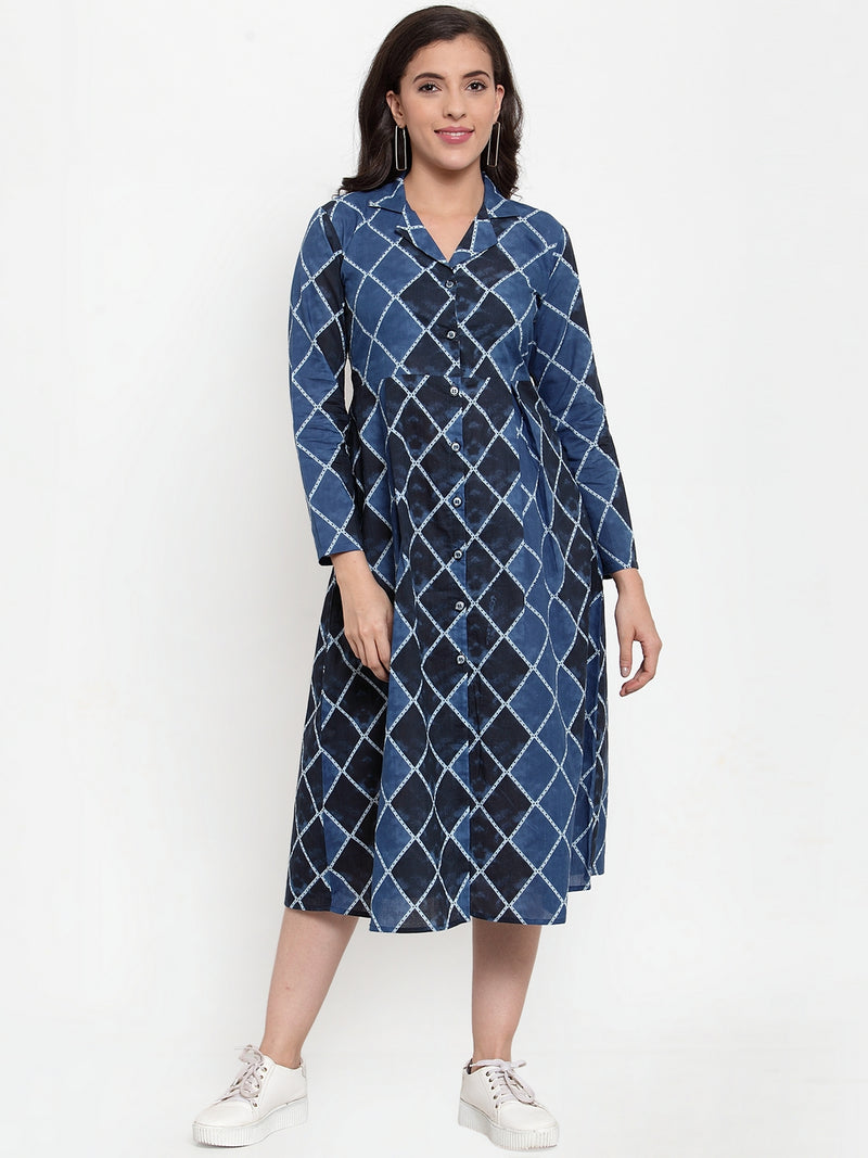 Indibelle Cotton Geometric Print A-Line Shrug Cape (Blue)
