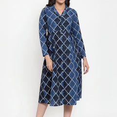 Indibelle Cotton Geometric Print A-Line Shrug Cape (Blue)