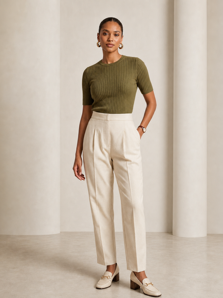 Women Mid-Rise Straight-Fit Cotton Trousers
