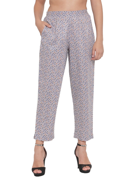 Indibelle Cotton Polka Dots Print Trousers (Grey)