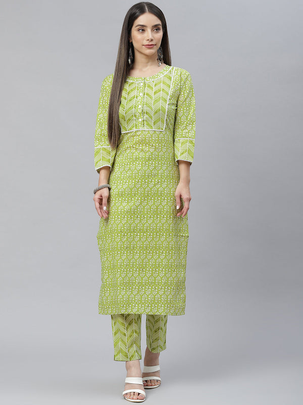 Indibelle Cotton Front Neck Floral Print Straight Kurta