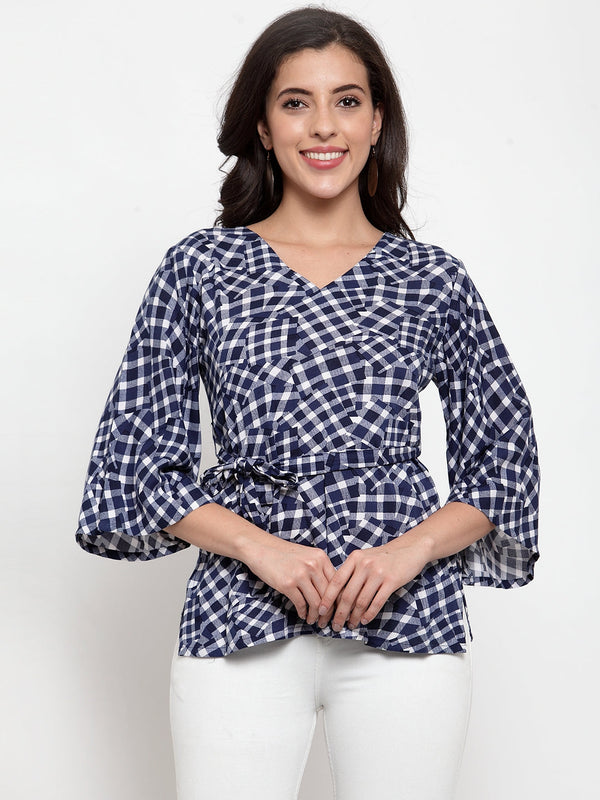 Indibelle blue check print top 