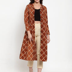 Indibelle Cotton Geometric Print A-Line Dress (Brown)