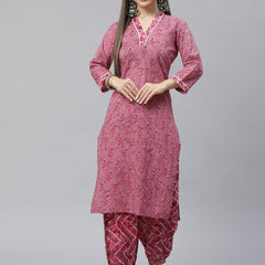 Indibelle Cotton Magenta Floral Print Straight Kurta set