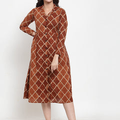 Indibelle Cotton Geometric Print A-Line Shrug Cape (Brown)