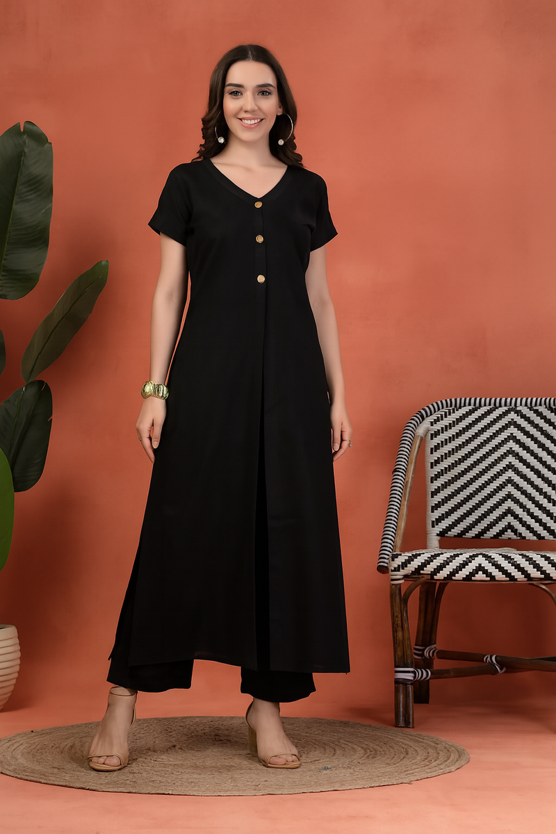 Indibelle Linen Touch Co-ord Set (Black)