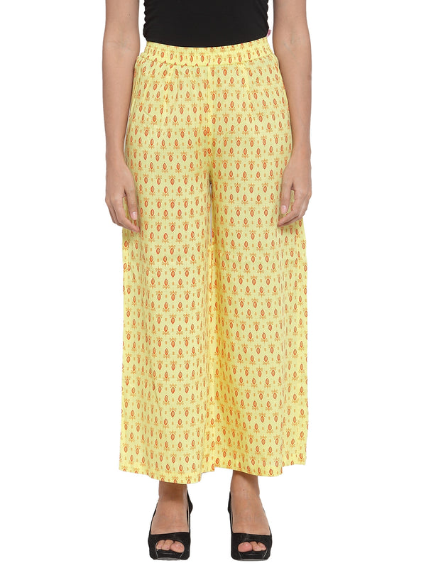 Indibelle Cotton Ethnic Booti Printed Trousers (Yellow)