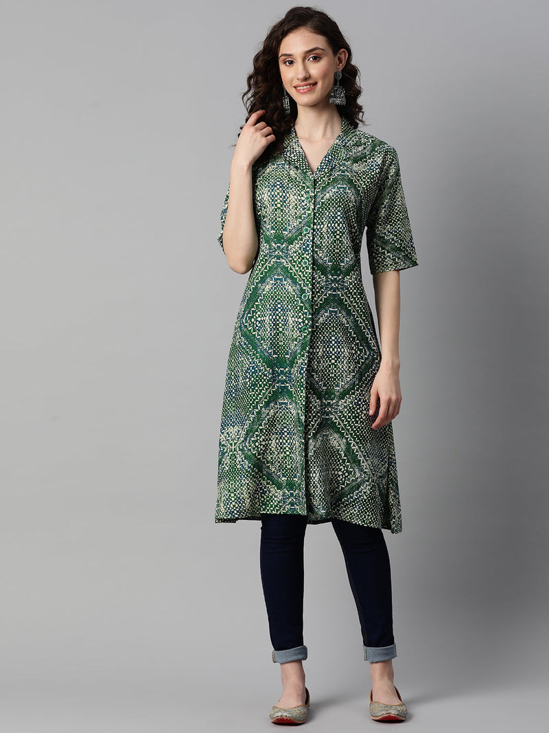 Indibelle Green Rayon Abstract Print Shrug
