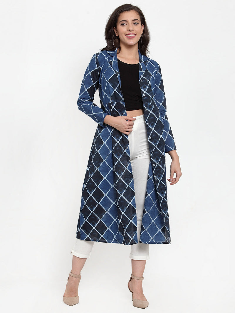 Indibelle Cotton Blue Geomatric Print A-Line ShrugCape